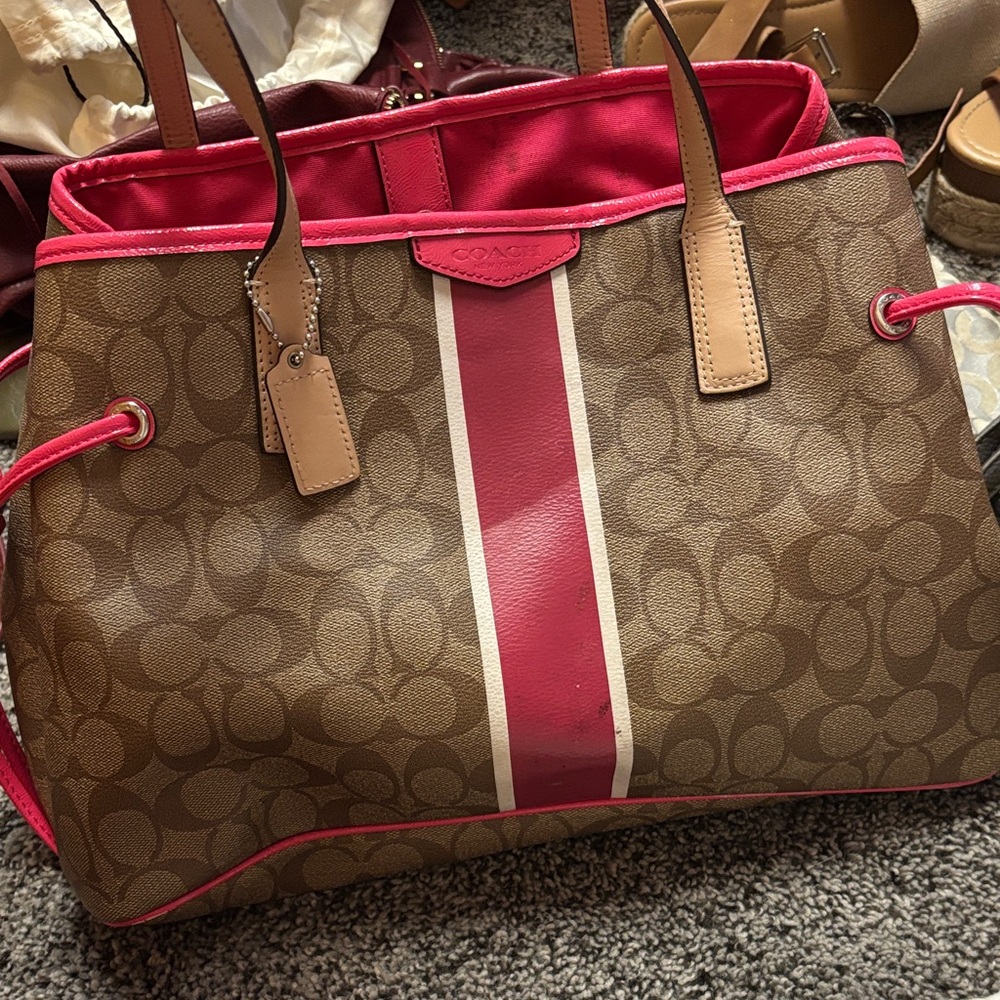 Coach Brown and Hot Pink Signature Tote